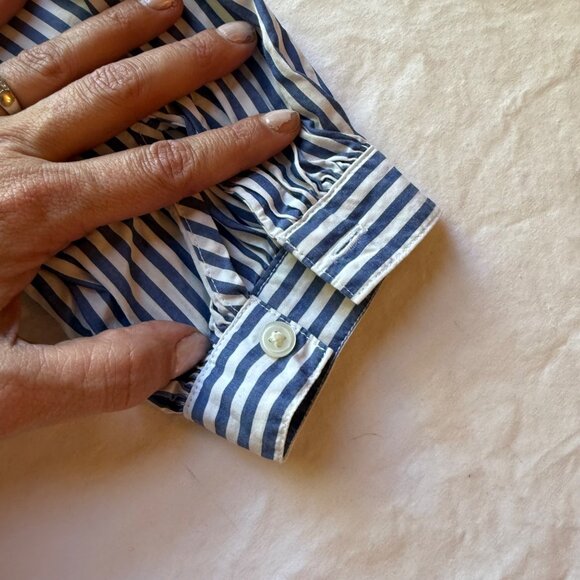 Gap Womens Blue & White Striped Long Sleeve Blouse S 100% Cotton Ruffle Neckline - Picture 6 of 10